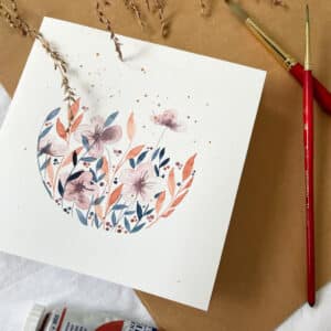 Bloemenkaart met aquarel als resultaat van workshop.