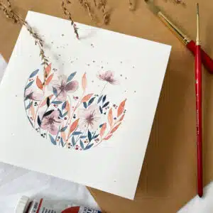 Bloemenkaart met aquarel als resultaat van workshop.